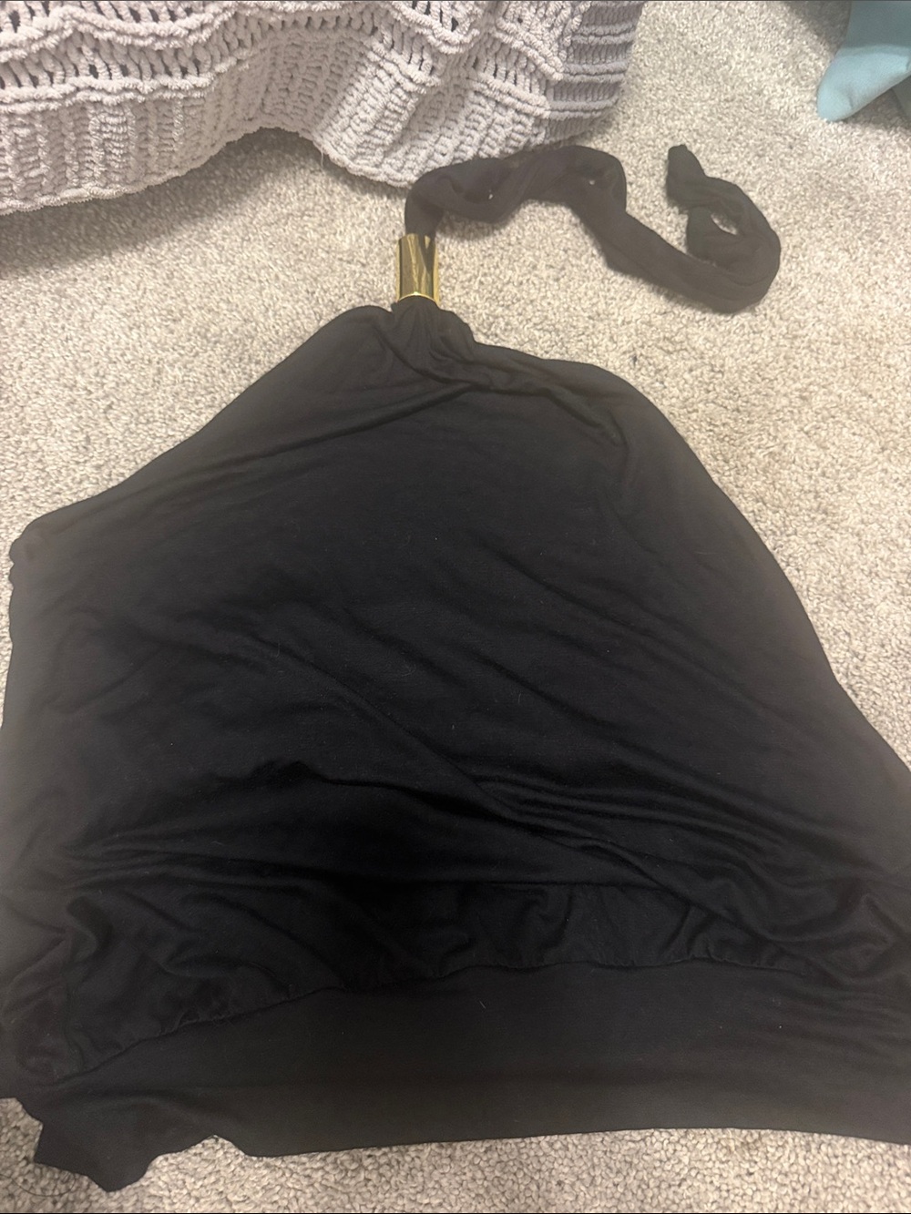 Fashion Bug Black Halter Top with Gold Accent